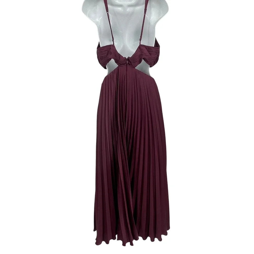 Abercrombie & Fitch Dress Burgundy Pleated Cutout Maxi V-Neck Maroon‎ Medium